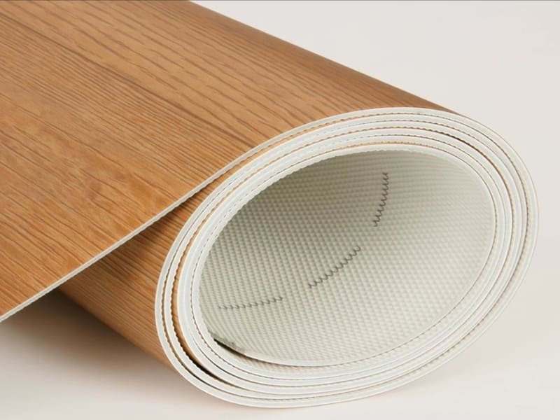 A person walking on the flooring in a quiet office, demonstrating its sound-dampening qualities.
